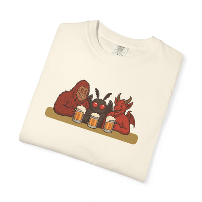 Bigfoot, Mothman and Jersey Devil Drinking Beer Comfort Colors T-Shirt
