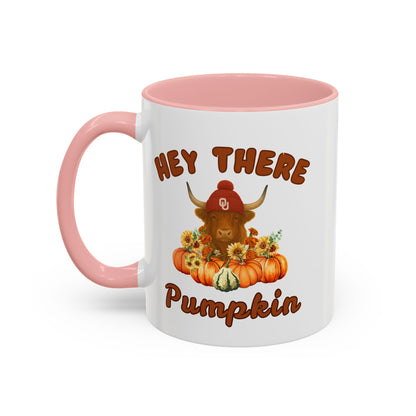 Highland Cow Sooner Fan Mug 11oz and 15oz Hey There Pumpkin Coffee Mug, Fall Gifts, Autumn Decor, Cute Pumpkin Mug, Seasonal Coffee Cups, Thanksgiving Mugs