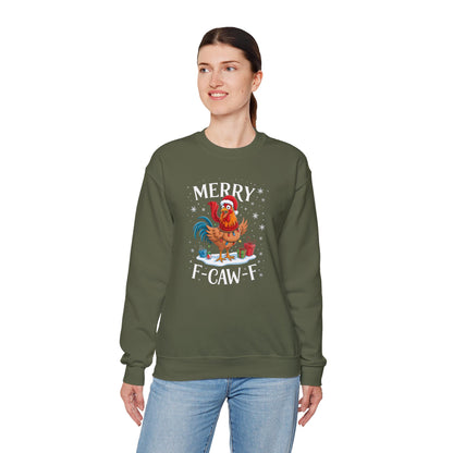 Christmas Rooster Sweatshirt - "Merry F‑Caw‑F" Funny Holiday Pullover