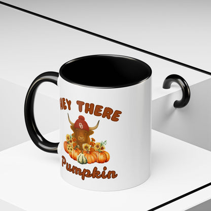 Highland Cow Sooner Fan Mug 11oz and 15oz Hey There Pumpkin Coffee Mug, Fall Gifts, Autumn Decor, Cute Pumpkin Mug, Seasonal Coffee Cups, Thanksgiving Mugs