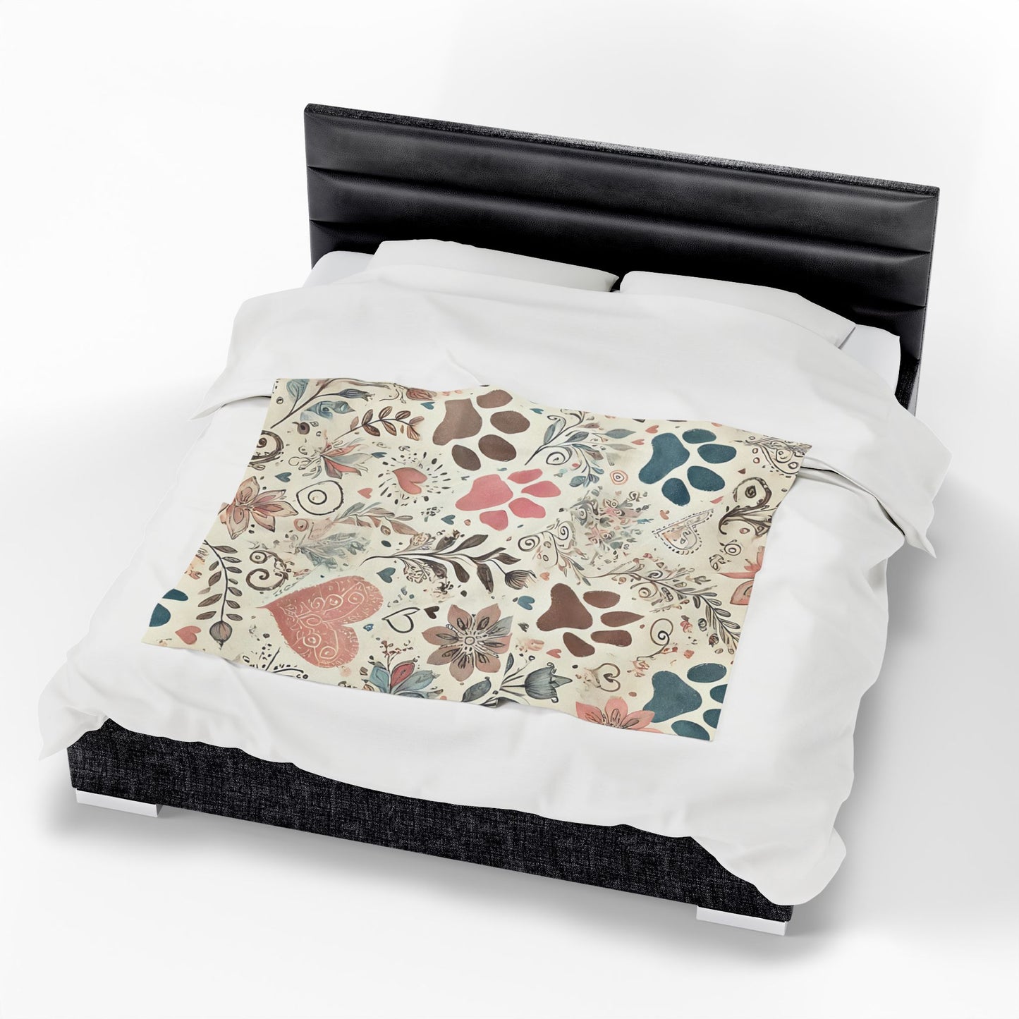 Cozy Pet Lover's Velveteen Plush Blanket | Floral & Paw Print Decor | Perfect for Home, Gifts, and Celebrations