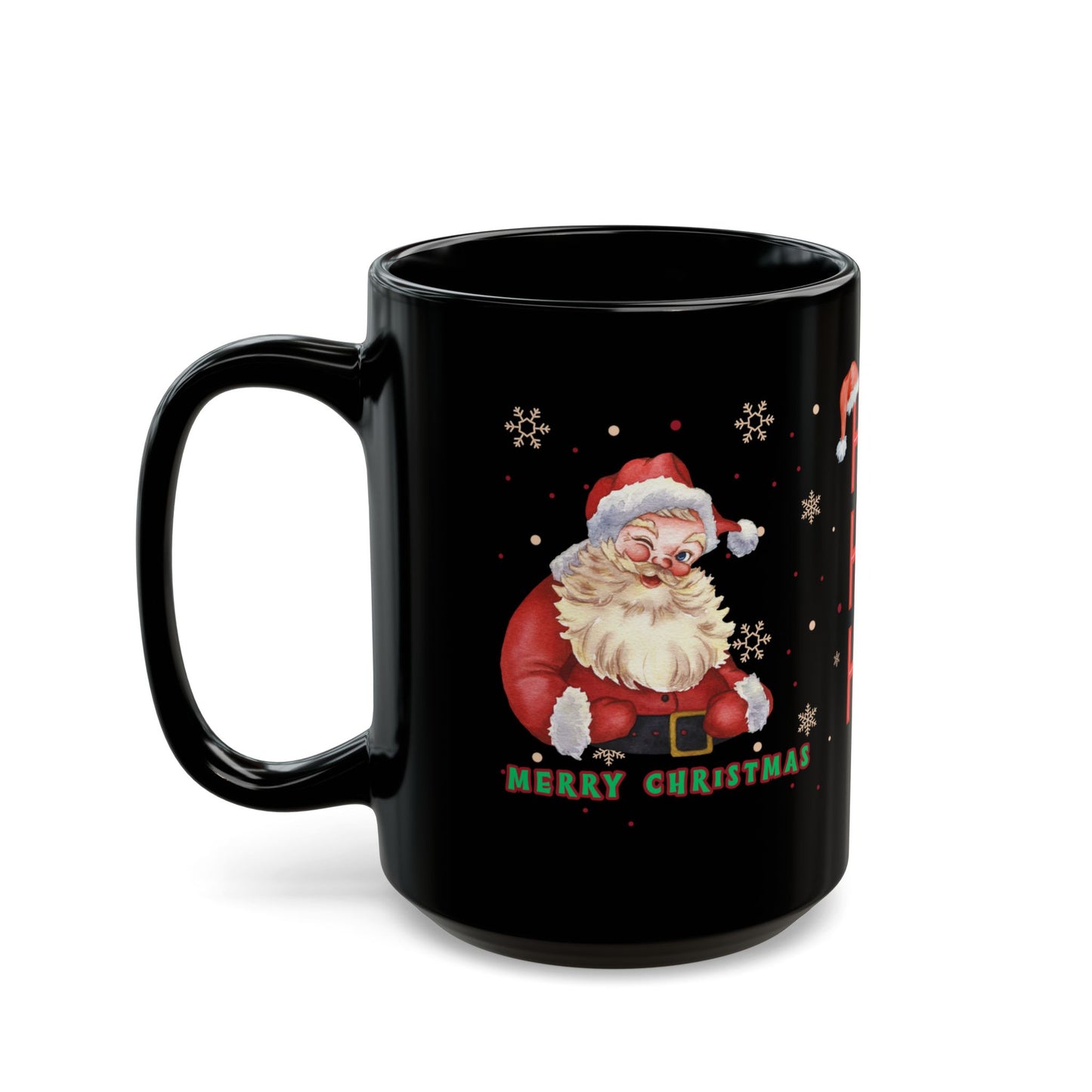 Merry Christmas Santa 15oz Black Mug - HO HO HO Design for Christmas Cheer