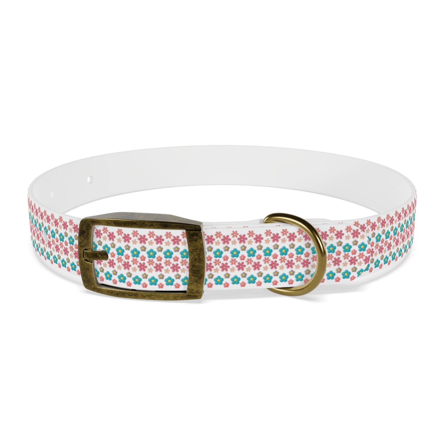 Personalized 3D Floral Dog Collar — Custom Name & Phone Number, Pink Teal Paw-Print Pattern
