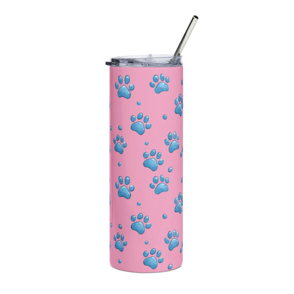 Pink Paw Print 20oz Stainless Steel Tumbler — Cute Blue Paw Travel Cup