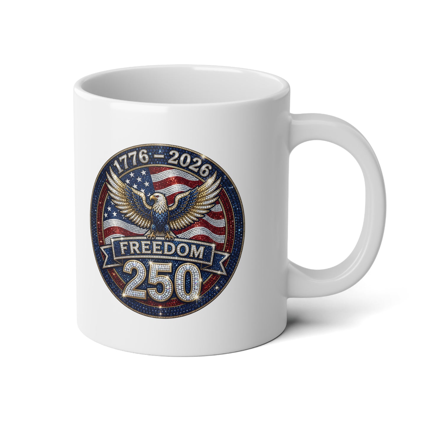 Freedom 250 Years Sparkle Emblem 20oz Jumbo White Mug