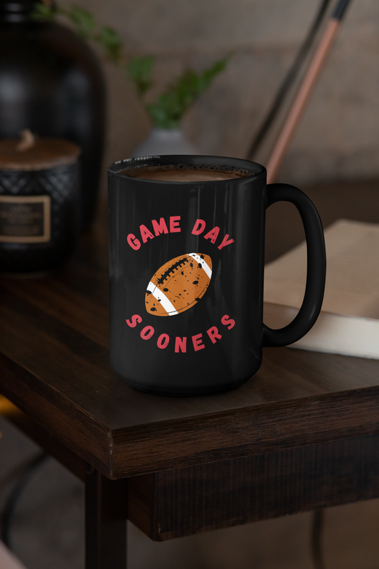 Game Day Sooners Black 15 OZ Mug for Sooner Fan Gift for Him OU Sooner Mug Gift for Her