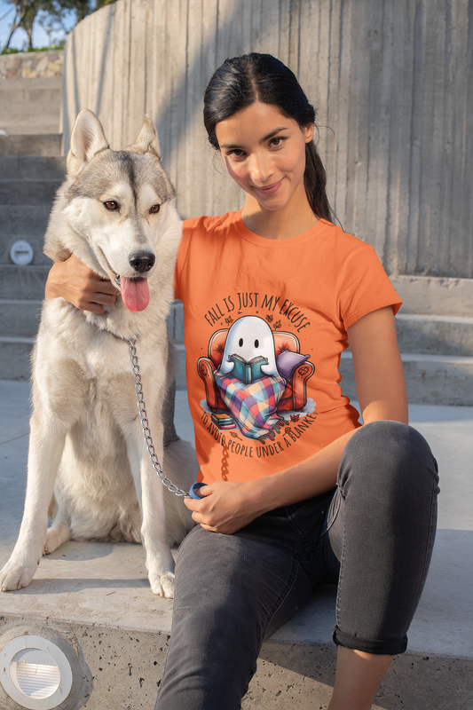 Fall is Just My Excuse to Avoid People T-Shirt Cozy Ghost Fall Tee, Perfect for Fall Nights, Halloween Spirit, Relaxing Home Vibes, Unisex Tee, Gift for Book Lovers, Ghost Lovers