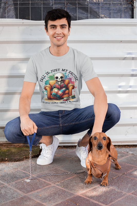 Fall is Just My Excuse to Hide from People Skeleton T-Shirt Halloween Skeleton Tee, Fall Excuse Shirt, Cozy Autumn Top, Unisex Graphic T-Shirt, Perfect for Halloween & Fall Celebrations