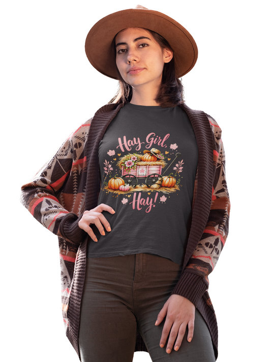 Hay Girl Hay T-Shirt Cute Fall Tee Autumn Fashion Halloween Thanksgiving Hay Girl Hay Shirt