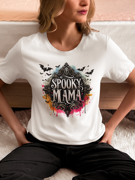 Spooky Mama Soft Bella Canvas Halloween Tee, Women's Graphic T-Shirt, Cute Halloween Outfit, Halloween Gift, Fall Fashion, Spooky Season Style