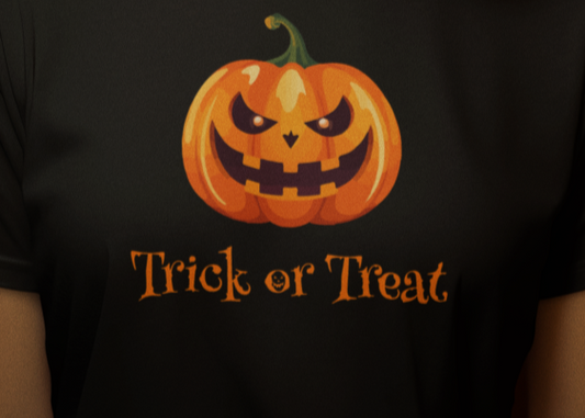 Trick or Treat Halloween Pumpkin Tee Unisex Tee Festive T-Shirt Fall Apparel Spooky Season Shirt Funny Halloween Gift
