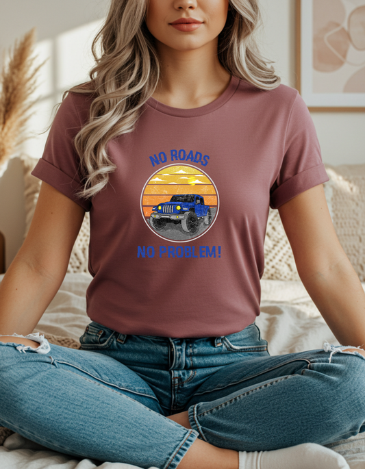 Retro Jeep T-Shirt Gift for Jeep Lover Adventure Tee No Roads No Problem! Unisex Jersey Short Sleeve T-Shirt Travel Shirt Outdoor Tee Gift for Explorers Jeep Lover Apparel