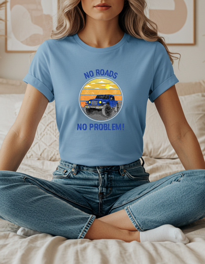 Retro Jeep T-Shirt Gift for Jeep Lover Adventure Tee No Roads No Problem! Unisex Jersey Short Sleeve T-Shirt Travel Shirt Outdoor Tee Gift for Explorers Jeep Lover Apparel