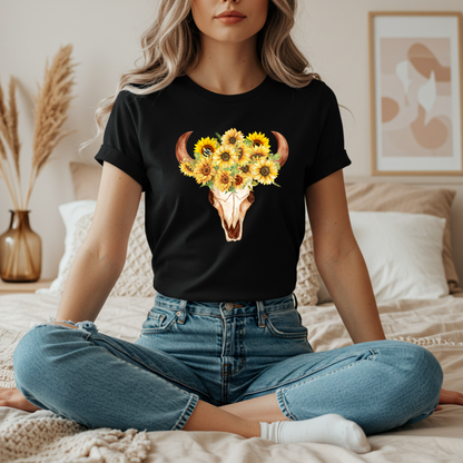 Sunflower Skull Tee - Boho T-Shirt, Unisex Graphic Shirt, Floral Tee, Casual Summer Wear, Perfect Gift for Nature Lovers