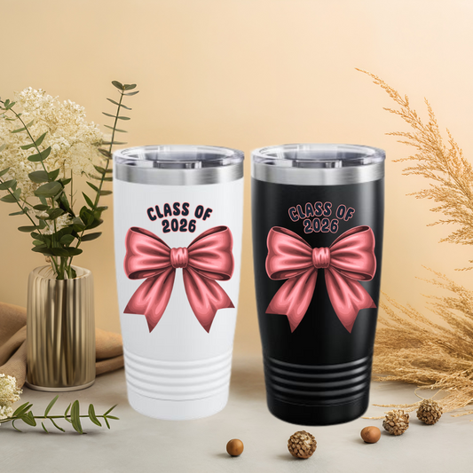 Class of 2026 Graduation Tumbler, 20oz | Class of 2026 | Custom Bow Design, Graduation Gift, Drinkware, Student Keepsake, Party Favor
