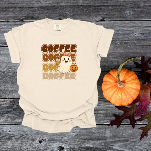 Cute Coffee Ghost Comfort Colors T-Shirt, Fall Shirt, Halloween Apparel, Funny Coffee Tee, Gift for Coffee Lovers, Casual Everyday Wear