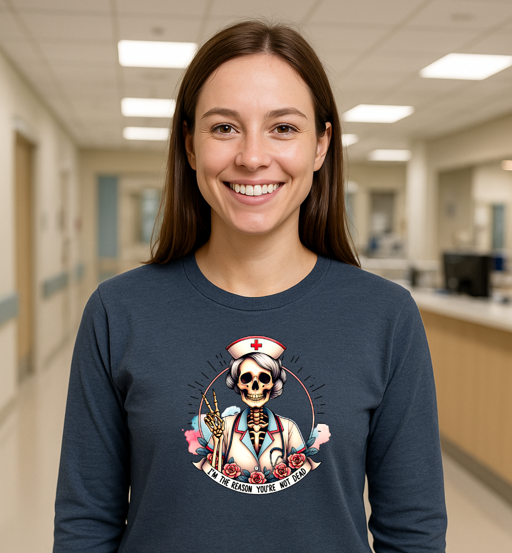Funny Nurse Skeleton Long Sleeve Tee I'm the Reason You Aren't Dead Bella Canvas Long Sleeve Tee, Halloween Gift, Unisex Funny T-Shirt, Nurse Appreciation Shirt, Unique Medical Apparel, Spooky Shirt [...]