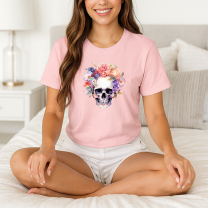 Gothic Purple Floral Skull Tee Vintage Boho T-Shirt