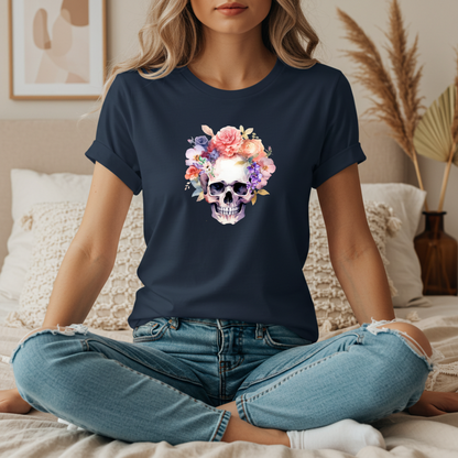 Gothic Purple Floral Skull Tee Vintage Boho T-Shirt