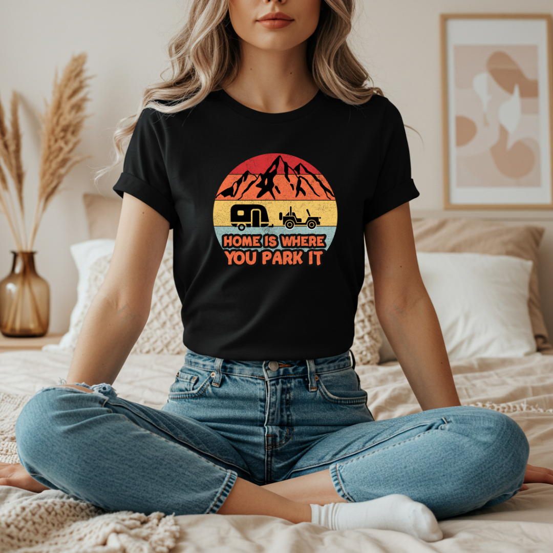 Retro Camping Tee Home Is Where You Park It Vintage Tee, Adventure Shirt, Camping Gift, Truck Lover Tee, RV Life Apparel, Travel T-Shirt