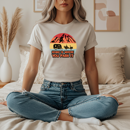 Retro Camping Tee Home Is Where You Park It Vintage Tee, Adventure Shirt, Camping Gift, Truck Lover Tee, RV Life Apparel, Travel T-Shirt