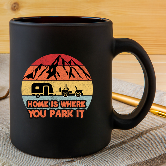 Home is Where You Park It Camping Mug Jeep Adventure 15 oz Black Coffee Mug Gift for RV Lovers  Unique Travel Coffee Cup  Outdoor Lifestyle Mug  Vintage Camper Mug