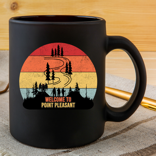 Welcome to Point Pleasant Vintage Black 15oz Mug  Retro Coffee Cup Gift for Locals and Tourists Travel Souvenir Camper's Beverage Holder