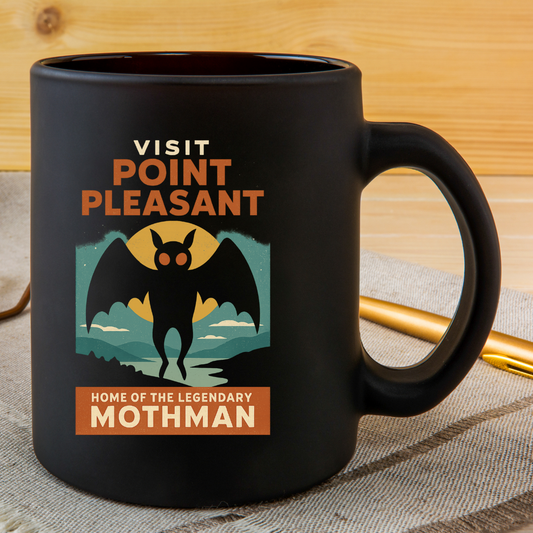 Mothman 15oz Black Coffee Mug Visit Point Pleasant Adventure Mug Cryptid Fan