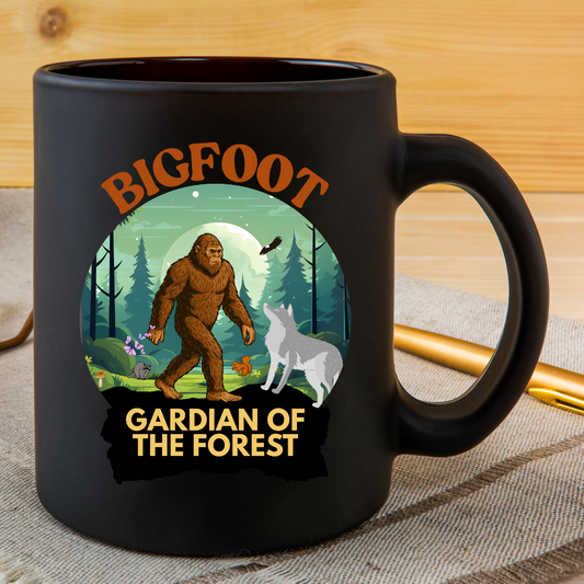 Bigfoot Gardian of the Forest 15oz Black Coffee Mug Unique Sasquatch Coffee Cup Gift for Nature Lovers Funny Bigfoot Fan