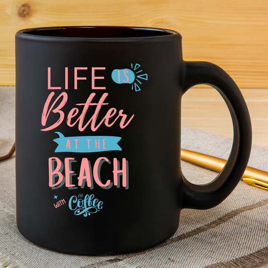 Beach Life 15oz Black Coffee Mug Perfect Gift for Beach Lovers Summer Vibes Coffee Lovers Relaxation Home & Kitchen Decor