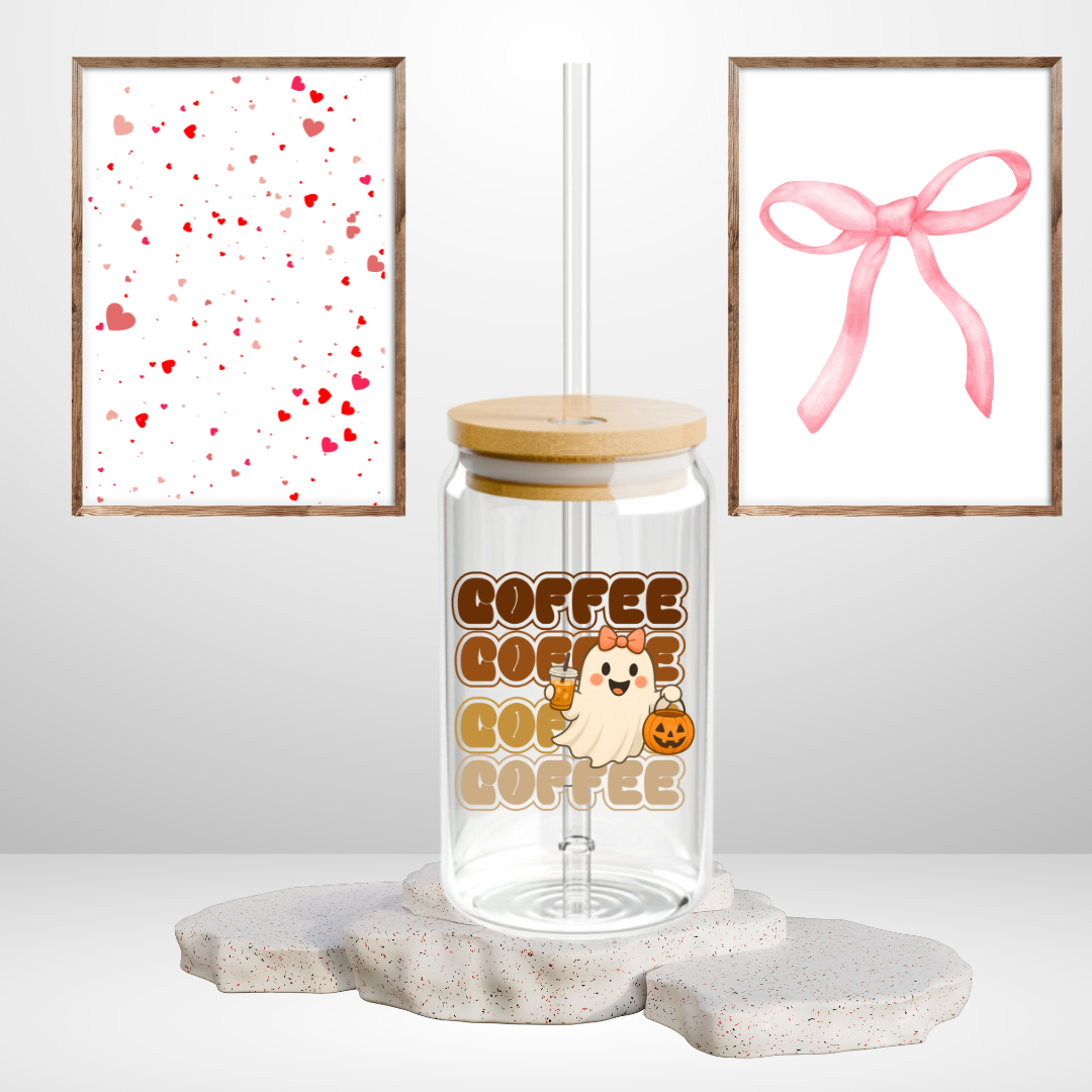 Cute Ghost Coffee Sipper Glass 16oz, Halloween Drinkware Reusable Beverage Jar Unique Gift Home Decor