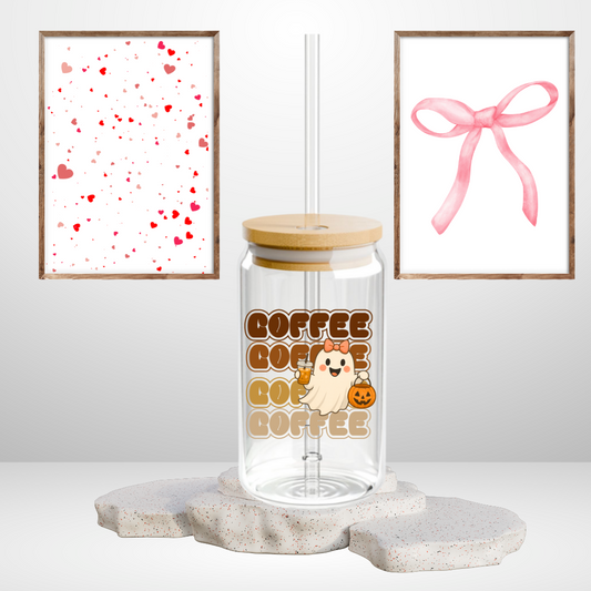 Cute Ghost Coffee Sipper Glass 16oz, Halloween Drinkware Reusable Beverage Jar Unique Gift Home Decor