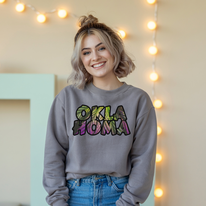 Oklahoma Cannabis Leaves Vibes Crewneck Sweatshirt, Comfortable Unisex Sweatshirt, Casual Style, Perfect for Fall, Great Gift Idea