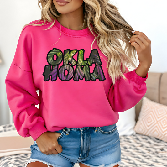 Oklahoma Cannabis Leaves Vibes Crewneck Sweatshirt, Comfortable Unisex Sweatshirt, Casual Style, Perfect for Fall, Great Gift Idea
