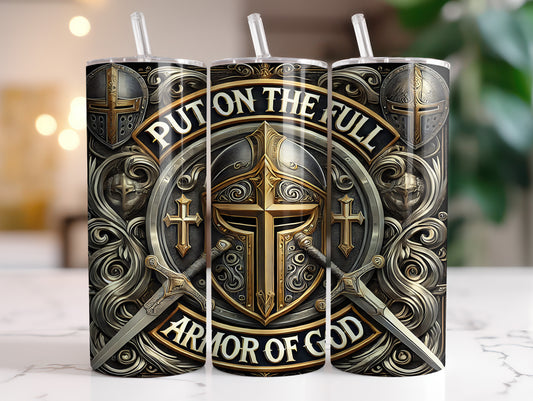 Armor of God 20oz Stainless Steel Tumbler with Lid and Straw