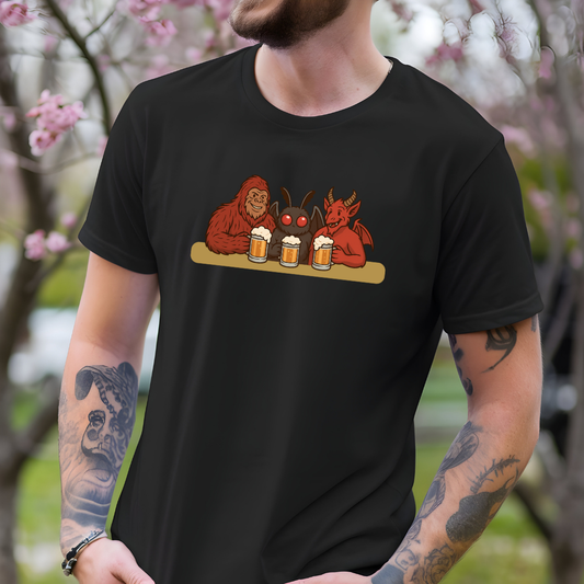 Bigfoot, Mothman and Jersey Devil Drinking Beer Comfort Colors T-Shirt
