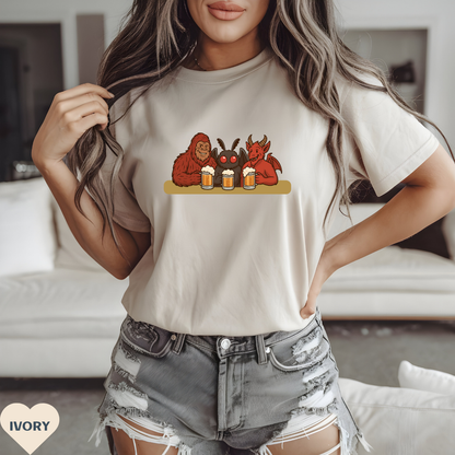 Bigfoot, Mothman and Jersey Devil Drinking Beer Comfort Colors T-Shirt