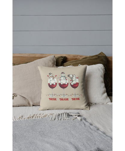 Drink Drank Drunk Snowmen Indoor - Outdoor Pillow — Funny Christmas Wine Patio Decor