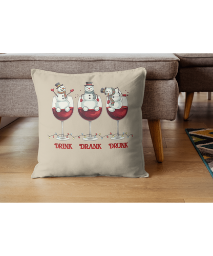 Drink Drank Drunk Snowmen Indoor - Outdoor Pillow — Funny Christmas Wine Patio Decor