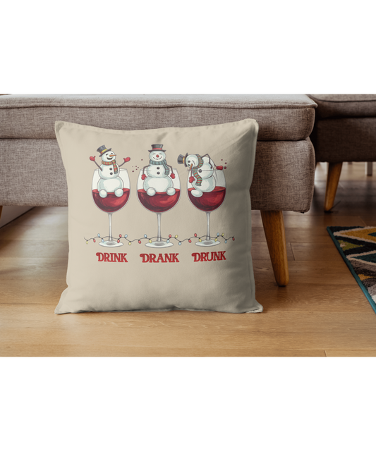 Drink Drank Drunk Snowmen Indoor - Outdoor Pillow — Funny Christmas Wine Patio Decor