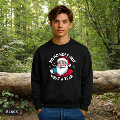 Holiday Sweatshirt — "Ho Ho Holy Shit, What a Year" Santa Crewneck
