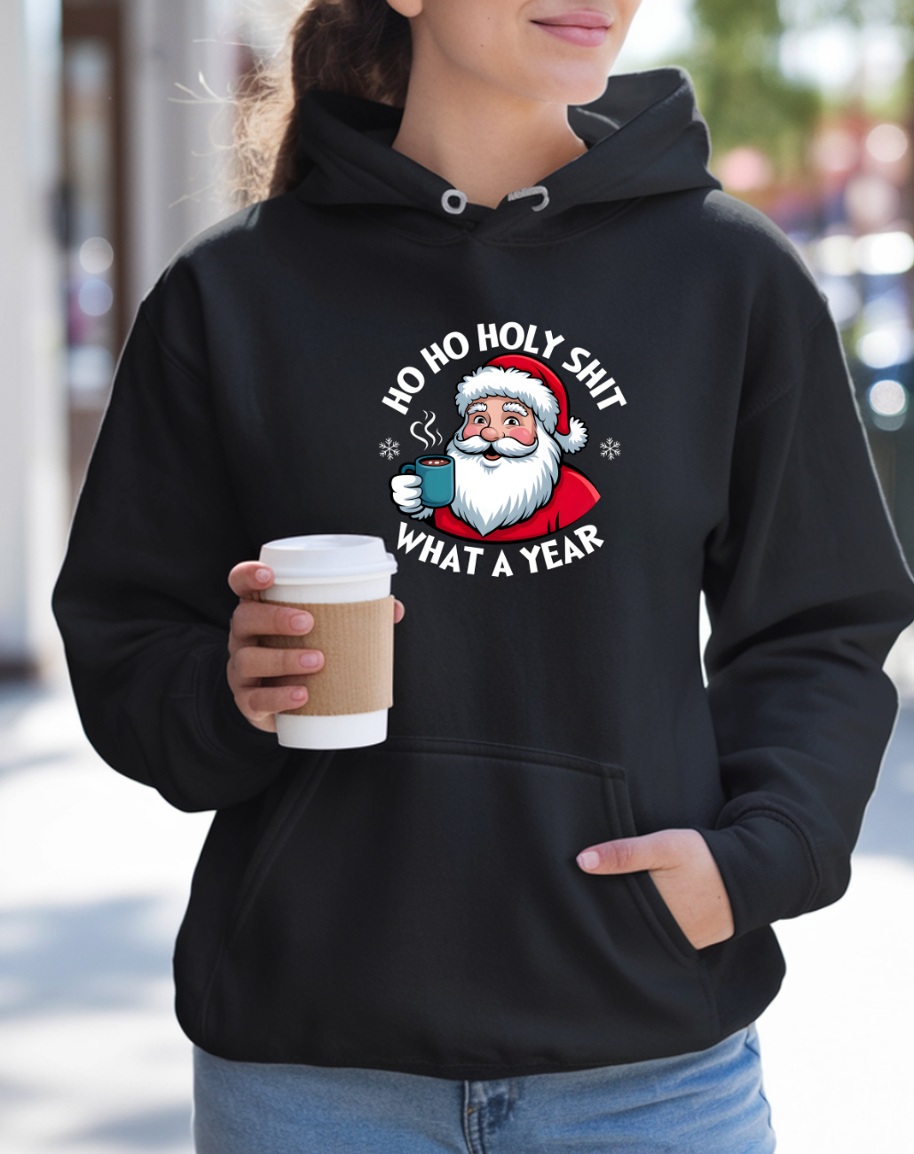 Holiday Hoodie - "Ho Ho Holy Shit, What a Year" Santa Christmas Sweatshirt