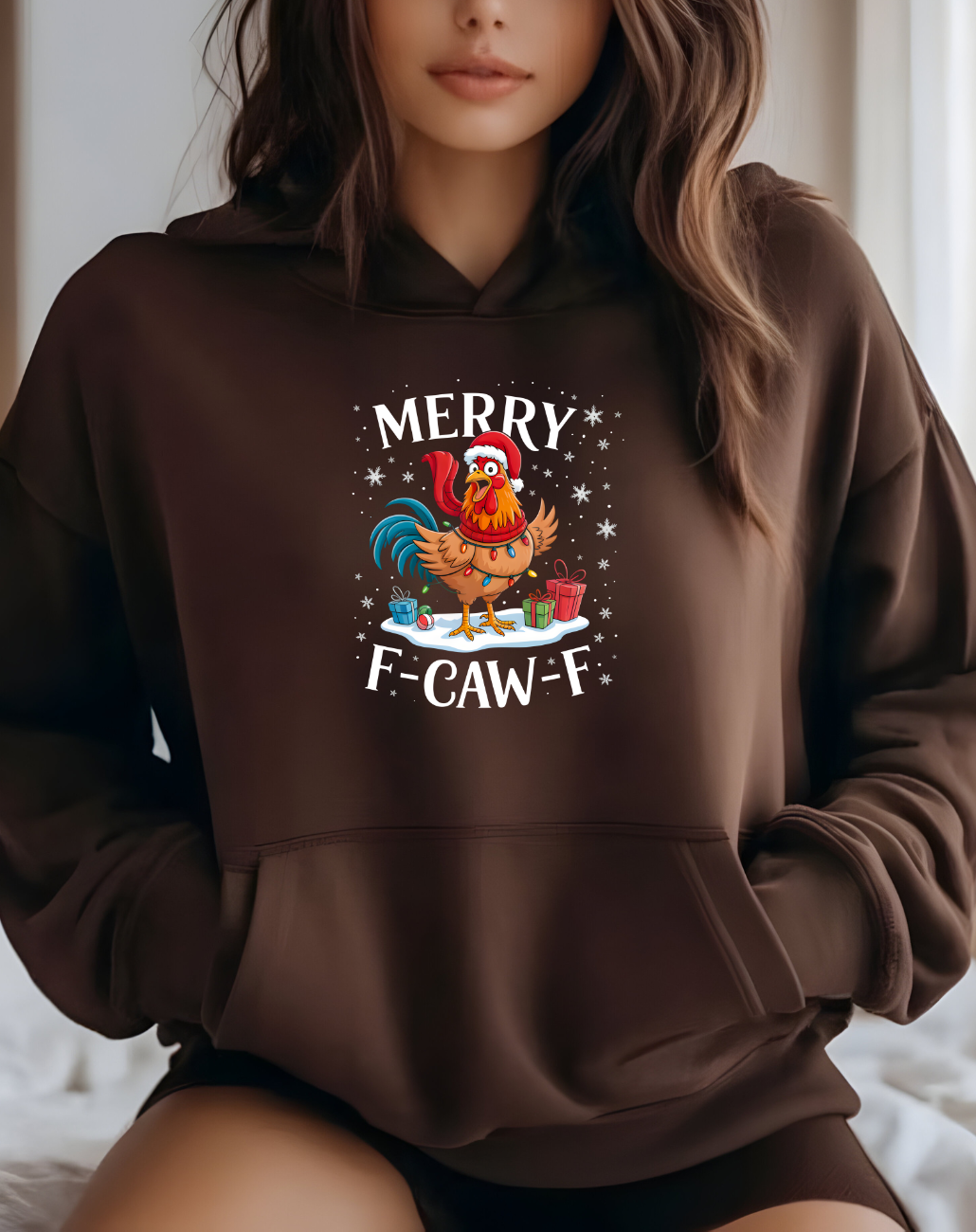 Rooster 'Merry F‑Caw‑F' Christmas Hoodie