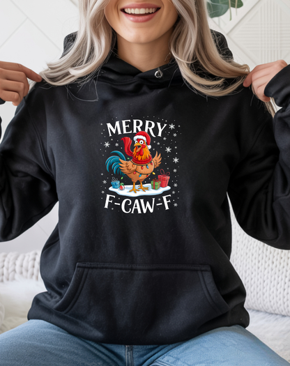 Rooster 'Merry F‑Caw‑F' Christmas Hoodie