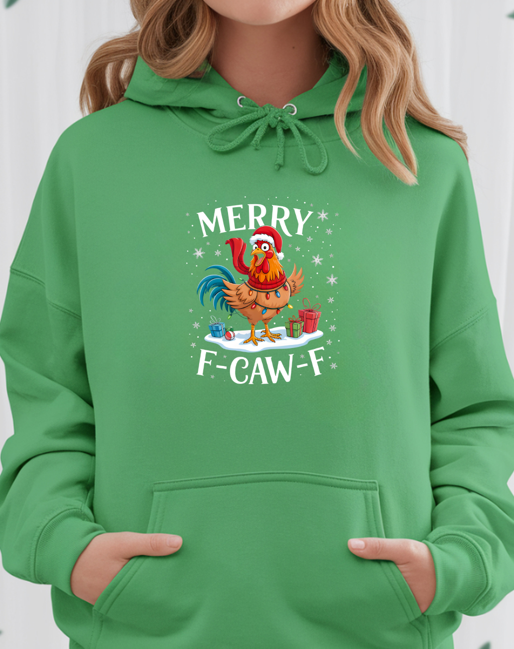 Rooster 'Merry F‑Caw‑F' Christmas Hoodie