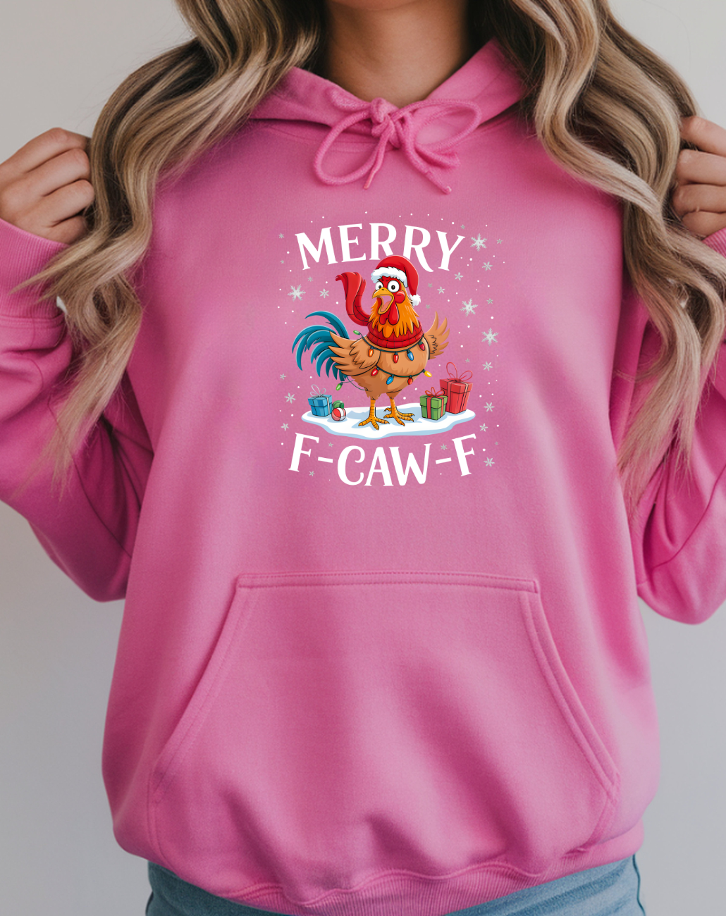 Rooster 'Merry F‑Caw‑F' Christmas Hoodie