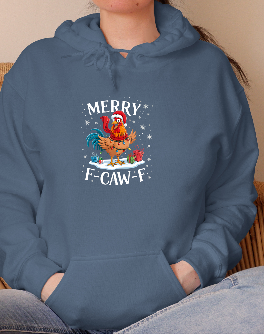 Rooster 'Merry F‑Caw‑F' Christmas Hoodie