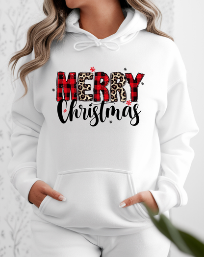 Merry Christmas Plaid Hoodie — Festive Holiday Sweatshirt