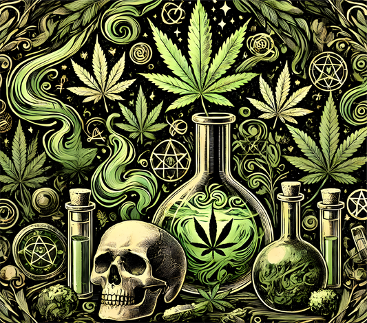 20oz Stainless Steel Tumbler — Green Cannabis Skull & Bong Art Travel Cup