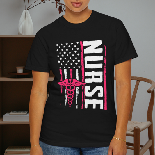 Nurse American Flag Caduceus T-Shirt — Patriotic Pride Gift for Nurses